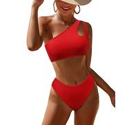 JFAN Bikini Donna con Una Spalla Scava Fuori la Stampa Serpentina in Due Pezzi Costume da Bagno a Vita Alta Bikini Donna Mare Donna in Moda Mare Push Up，Rosso XL