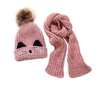 JFAN Cappelli per Bebè Ragazzi - Sciarpa Calda Invernale per Bambini Set Simpatico Berretto con PON PON Lavorato a Maglia Gatto per Bambino 2-8 Anni (Rosa)