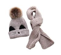 JFAN Cappelli per Bebè Ragazzi - Sciarpa Calda Invernale per Bambini Set Simpatico Berretto con PON PON Lavorato a Maglia Gatto per Bambino 2-8 Anni (Beige)