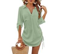 JFAN Copricostume Donna Mare Casual Camicia Lunga Scollo a V Copri Costume da Spiaggia Sciolti Regolabile Bikini Cover Up Verde,Taglia Unica
