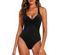 JFAN Costume da Bagno Intero da Donna Scollo a V Push Up Costume Intero Donna con Halter Imbottito Elegante Curvy Costumi da Bagno Un Pezzo Cross Spiaggia Estate Beachwear,Nero XXL