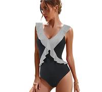 JFAN Costume da Bagno Into Trim da Donna con XLcollo a V Criss C Trimss Arruffato Costume Into Trim Donna Monokini Push Up Nero Bianco Trim XL
