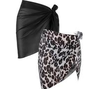 JFAN Donna Pareo Mare 2 Pezzi Spiaggia Wrap Sarong Chiffon Gonne Multiuso Bikini Coprire Beach Wrap Corto Pareo da Spiaggia Nero+Leopardo Grigio