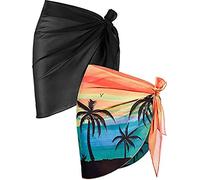 JFAN Donna Pareo Mare 2 Pezzi Spiaggia Wrap Sarong Chiffon Gonne Multiuso Bikini Coprire Beach Wrap Corto Pareo da Spiaggia Nero+Albero di Cocco