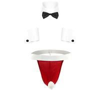 JFAN Perizomi da Uomo String Tanga biancheriaa Intima Sexy Hot Set Intimo da Uomo con Papillon Polsini Perizoma Rosso Taglia Unica