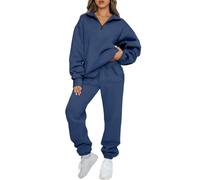 JFAN Sportivo Donna Completo Casual Felpa Lunga con Mezza Zip Due Pezzi Pantaloni Sportivi Tuta Donna Sportiva in Tinta Unita Navy XL
