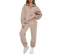 JFAN Sportivo Donna Completo Casual Felpa Lunga con Mezza Zip Due Pezzi Pantaloni Sportivi Tuta Donna Sportiva in Tinta Unita Caffè Chiaro M