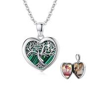JFASHOP Albero della Vita Immagine Catena In Argento Sterling Cuore Abalone Ciondolo Albero Genealogico per Le Donne Gioielli Foto Immagini Medaglione Collana Gioielli Per Donna Fidanzata