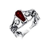 JFASHOP Anello aperto a forma di teschio per uomo e donna, in argento Sterling, stile gotico, nero, per Halloween, cosplay, con cristalli, stile punk, regalo per donne e ragazze