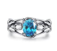 JFASHOP Anello aperto a forma di teschio per uomo e donna, in argento Sterling, stile gotico, nero, per Halloween, cosplay, con cristalli, stile punk, regalo per donne e ragazze
