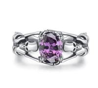 JFASHOP Anello aperto a forma di teschio per uomo e donna, in argento Sterling, stile gotico, nero, per Halloween, cosplay, con cristalli, stile punk, regalo per donne e ragazze