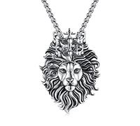 JFASHOP Collana con ciondolo a forma di re di leone in argento sterling 925 vintage con testa di animale per uomini donne madri ragazze