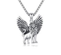 JFASHOP Collana con leone, in argento sterling 925, con ciondolo a forma di leone, Venezia San Marco, collana con ciondolo a forma di ali angolari, punk gotico, hip hop 3D, gioielli da uomo, M,