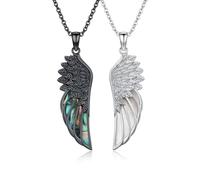 JFASHOP Coppia di collane per lui e per lei, con ali d'angelo | Due ciondoli a forma di ali d'angelo, 35 × 13 mm, catenine da 45 + 5 cm, gioiello simbolico per coppie e relazioni a lunga