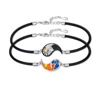 JFASHOP Yin Yang Bracciale in argento Sterling 925 Taichi Coppia BFF Collana con ciondolo a forma di montagna e sole, 2 pezzi Yin Yang, gioielli regalo per uomo e donna, Extra, Argento, Zirconia