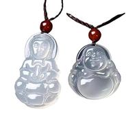 JFGCTYHXY collana in giadaite, Giada naturale Buddha che ride Avalokitesvara/Buddha Maitreya Collana con ciondolo Agata Perline piene Cordino Amuleto b)