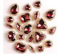 JFGCTYHXY Strass, Confezione da 20 Strass Sciolti in Vetro Cristallo AB Multicolore con Retro Piatto, 10 Forme Miste(A16 Wine Red)