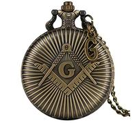 JFNHUTL Orologio da Tasca massonico in Bronzo Antico con Ciondolo in Quarzo, Punk, massoneria, Collana con Catena e Accessorio G