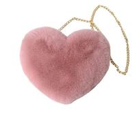 JFNKLFG Borsa a tracolla morbida a forma di cuore, con catena, in peluche, borsa cerniera for San Valentino per Shopping Viaggio(Pink)