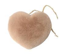 JFNKLFG Borsa a tracolla morbida a forma di cuore, con catena, in peluche, borsa cerniera for San Valentino per Shopping Viaggio(Khaki)