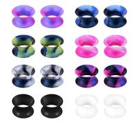 JFORYOU Dilatatori per orecchio in silicone, 8 paia di dilatatori flessibili per orecchio, dilatatori doppi svasati, con fermo per orecchio, 6/8/10/12/14 mm, colore nero e bianco