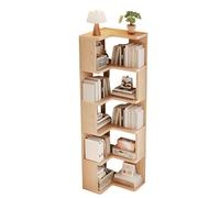 JFOZDM 5 livelli Libreria Angolare, Libreria d'angolo, Legno libreria a L, Libreria da Parete, Risparmia Spazio, Scaffale Angolare per soggiorno, camera da letto, ufficio, studio, Colore del Legno