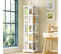 JFOZDM 5 Livelli Libreria Girevole, Libreria Girevole 360° Gradi, Legno Libreria Rotante, Movimento Silenzioso, Grande capacità, Libreria Verticale per Soggiorno Studio Ufficio Camera da Letto, Bianco
