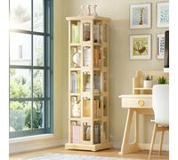 JFOZDM 5 Livelli Libreria Girevole, Libreria Girevole 360° Gradi, Legno Libreria Rotante, Movimento Silenzioso, Grande capacità, Libreria Verticale per Soggiorno Studio Ufficio Camera da Letto