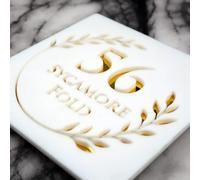jfs Targa con numero civico personalizzato per esterni con numero civico personalizzato, per numeri civici esterni, numeri di indirizzo per numero civico personalizzato (18 x 18 cm, oro bianco)