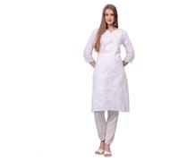 JG JAI GOVINDAM Kurti indiana ricamata a mano per donne Chikankari Kurti dritta in cotone lungo per donne, bianco, Large