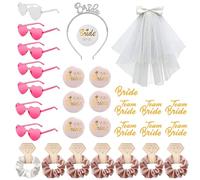 JGA - 30 accessori da donna, per addio al celibato, con 7 occhiali da sole a forma di cuore, 1 bandana + 7 veli, adesivi per addio al nubilato, accessori per feste di addio al nubilato, decorazione