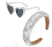 Jga Accessoires Bride To Be - Cerchietto per capelli con strass, a forma di cuore, set da 2 pezzi, in argento e bianco porcellana, perfetto per feste e addio al celibato