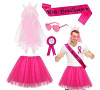 JGA Costume da Uomo, Costume Addio al Celibato Gadget, 5 Pezzi JGA Accessori Deco Uomo, Velo/Cintura da Sposo/Distintivo da Testimone/Gonna in Tulle/Occhiali a Cuore