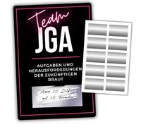 JGA Rubbelkarten - Personalisierbares Spiel für den Junggesellinnenabschied - Lustige Aktivität für die Braut - 10 Karten + Rubbelaufkleber für Erinnerungsfotos im Team Braut