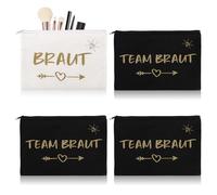 Jga - Set di 4 sacchetti per il trucco da sposa, colore bianco, rosa, accessori da donna, 23 x 15 cm, per matrimoni, feste di addio al celibato, bianco-nero