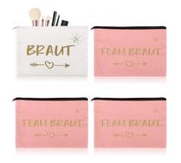 JGA - Set di 4 sacchetti per trucchi da sposa, colore bianco, rosa, accessori da donna, 22 x 15 cm, per matrimoni, feste di addio al celibato