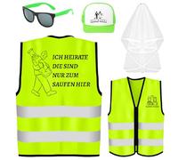 JGA - Set di 5 accessori per costume da uomo, per addio al celibato, con giubbotti di sicurezza, cappelli, occhiali, velo con spille, per uomini, addio al celibato, feste, matrimoni