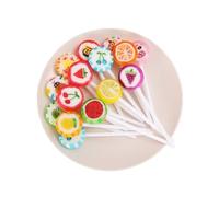 JGFWAT Lecca lecca a tema frutta (30 pezzi) - Caramelle dure confezionate singolarmente con gusti di frutta classici e manici ad anello per bambini, perfetti per bomboniere, regali di compleanno e