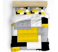 JGGXHM Copripiumino in stile astratto patchwork giallo grigio nero federa per cuscino set di biancheria da letto copripiumino per letto matrimoniale tessuto per la casa (155x220cm)