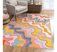 JGGXHM Grande tappetino colorato a pelo corto lavabile in lavatrice con motivo astratto rosa arancione blu verde giallo per soggiorno camera da letto ufficio (60x110 cm)