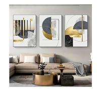 JGGXHM Immagini da parete moderne per soggiorno 3 pezzi Astratti motivi geometrici dorati Dipinti su tela Dipinti in lamina d'oro Poster Decor - (50x70 cm X 3) 20x28 pollici senza cornice