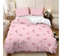 JGGXHM Set copripiumino con motivo a fiocco rosa e ciliegia 3 pezzi 1 copripiumino + 2 federe senza anima Set di biancheria da letto morbido e confortevole (240x260 cm)