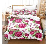 JGGXHM Set di biancheria da letto con fiori e rose copripiumino federa stampa digitale set di piumoni morbidi copripiumino traspirante (220x240cm)