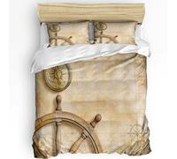 JGGXHM Set di biancheria da letto vintage con bussola e volante 3 pezzi copripiumino federa copripiumino per bambini e adulti set per letto matrimoniale tessile per la casa (140x200cm)