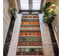 JGGXHM Tappeto da corridoio con motivo tribale del sud-ovest, motivo geometrico a rombi, colore arancione caldo, verde acqua, stile boho (70x160 cm)