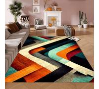 JGGXHM Tappeto grande per soggiorno e camera da letto, stile bohémien chic, con motivi geometrici vintage, color verde acqua, arancione e beige, lavabile in lavatrice (245x365 cm)