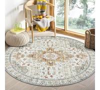 JGGXHM Tappeto rotondo a pelo corto retrò per soggiorno, pieghevole, di lusso, per camera da letto, antiscivolo, lavabile, morbido, per tavolini da caffè, sedie (120 cm)