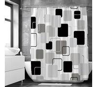 JGGXHM Tenda da doccia con motivo geometrico in bianco e nero per bagno, tessuto in poliestere impermeabile, decorazione per tenda per vasca da bagno 90x210cm/WxH anelli tenda doccia