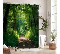 JGGXHM Tenda da doccia con sentiero nella foresta serena, vegetazione lussureggiante e luce solare screziata, perfetta per la decorazione del bagno, schermo per vasca (175x177 cm/LxA)