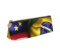 JGHHOUN Astuccio in pelle con stampa di bandiere americane e brasiliane, con cerniera, per studenti e adolescenti